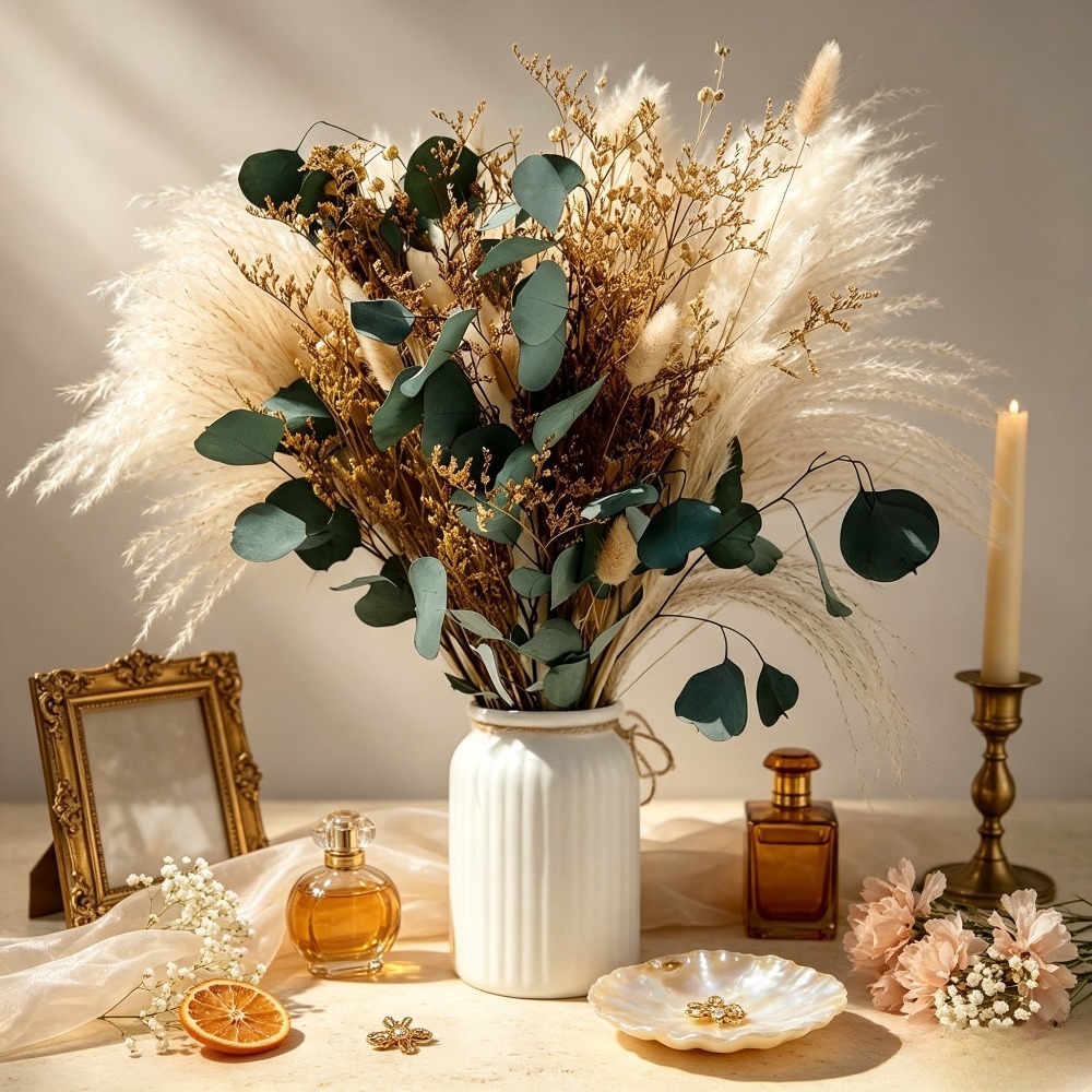 Bouquet d'herbe de pampa séché - Eucalyptus Preserved avis et prix